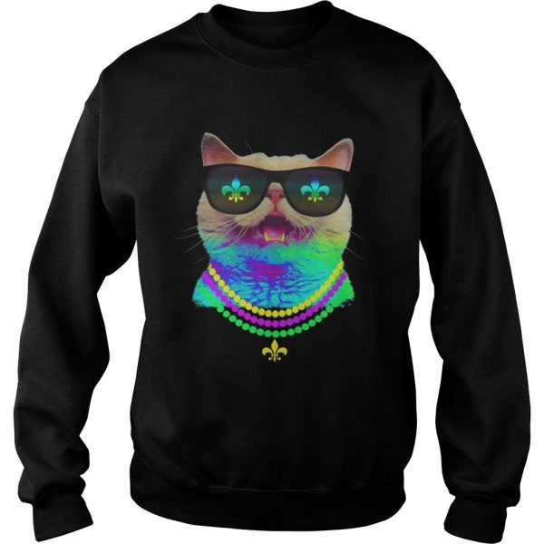 Cat Face Mardi Gras Sunglasses Beads T-Shirt