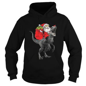 Christmas Santa Riding A Velociraptor Blue Shirt 1