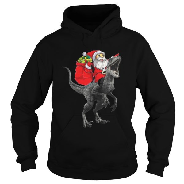 Christmas Santa Riding A Velociraptor Blue Shirt