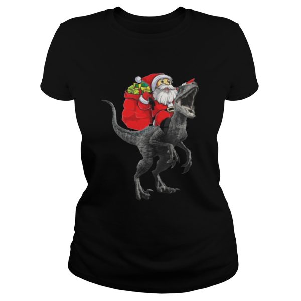 Christmas Santa Riding A Velociraptor Blue Shirt