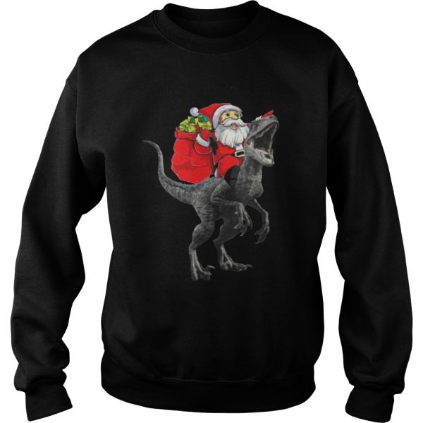 Christmas Santa Riding A Velociraptor Blue Shirt