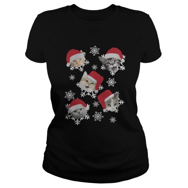 Christmas Snow cat emotion Santa hat shirt