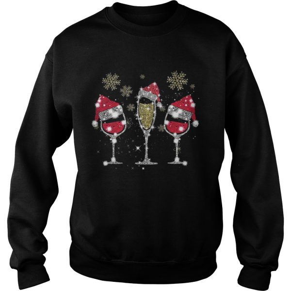 Drink wine diamond Santa hat Merry Christ shirt