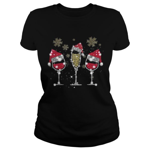 Drink wine diamond Santa hat Merry Christ shirt