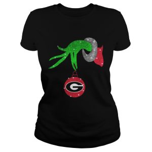 Grinch hand holding Georgia Bulldogs Glitter Christmas shirt 1