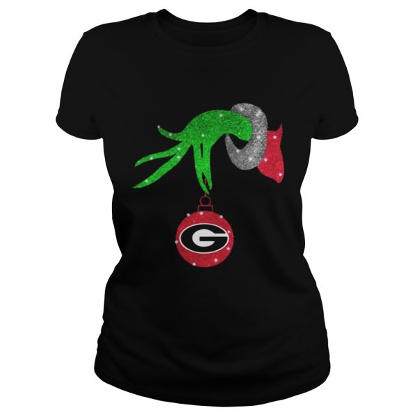 Grinch hand holding Georgia Bulldogs Glitter Christmas shirt