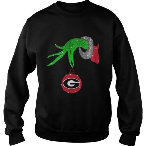 Grinch hand holding Georgia Bulldogs Glitter Christmas shirt 2