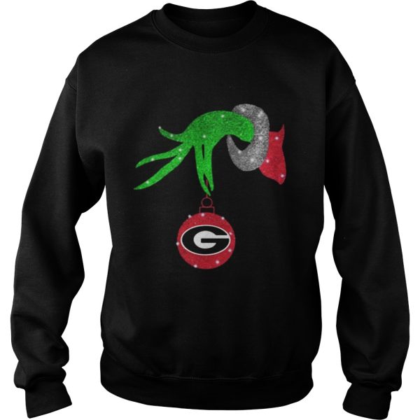 Grinch hand holding Georgia Bulldogs Glitter Christmas shirt