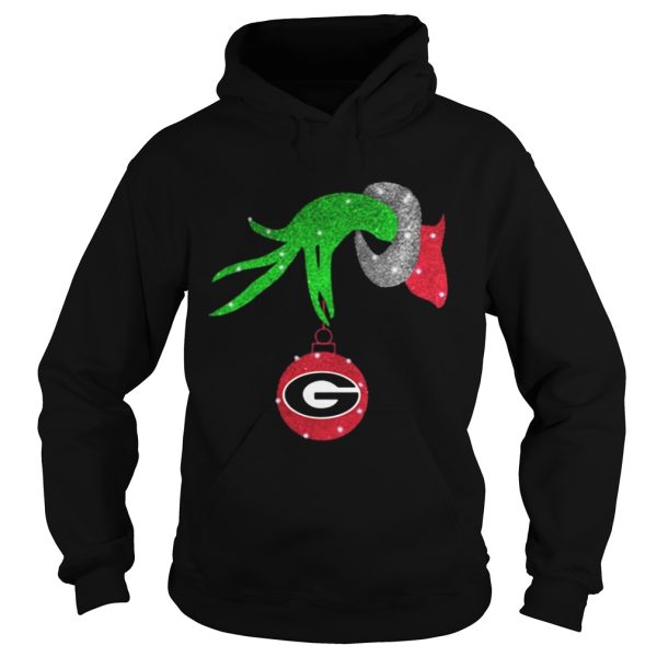 Grinch hand holding Georgia Bulldogs Glitter Christmas shirt