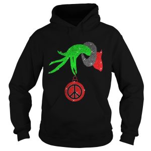 Grinch hand holding Hippie peace ornament Christmas shirt 1