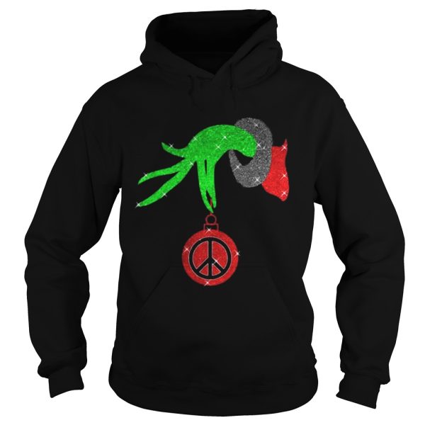 Grinch hand holding Hippie peace ornament Christmas shirt