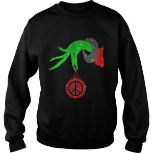 Grinch hand holding Hippie peace ornament Christmas shirt 3