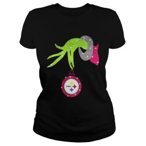 Grinch hand holding Pittsburgh Steelers ornament shirt 2