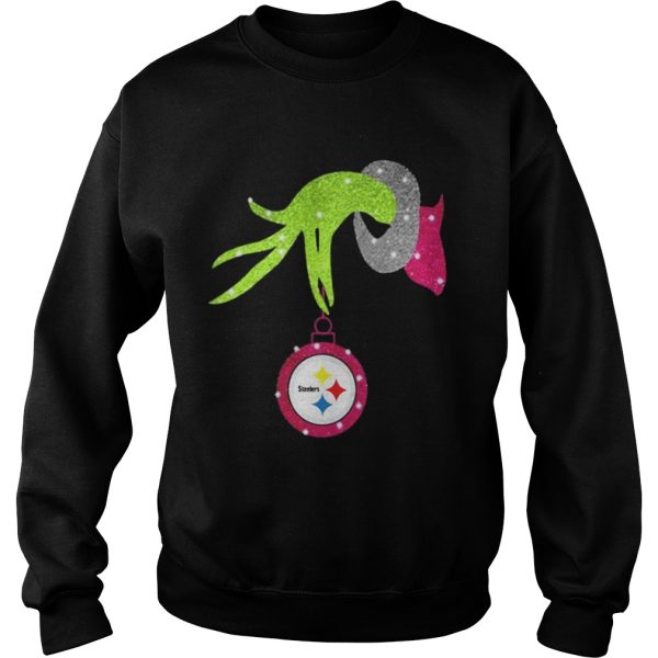 Grinch hand holding Pittsburgh Steelers ornament shirt