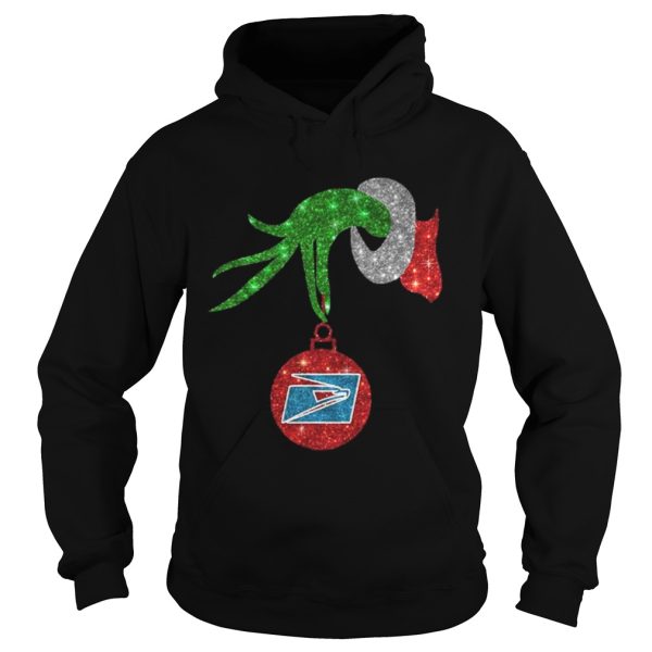 Grinch hand holding US postal service ornament shirt