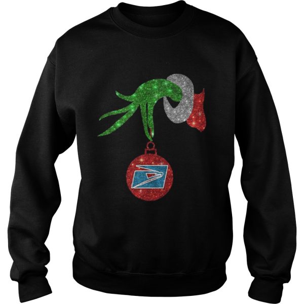 Grinch hand holding US postal service ornament shirt