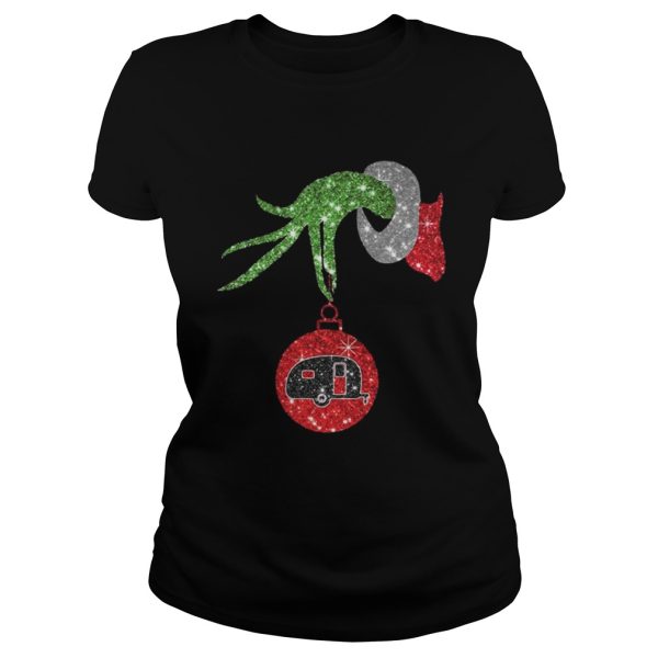 Grinch hand holds Hippie car ornament shirt