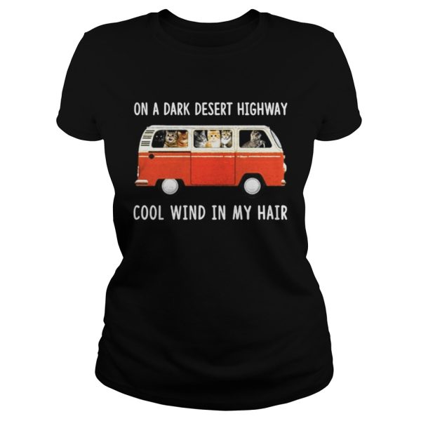 Hippie car and cat on a dark desert highway cool wind in my hair shirt