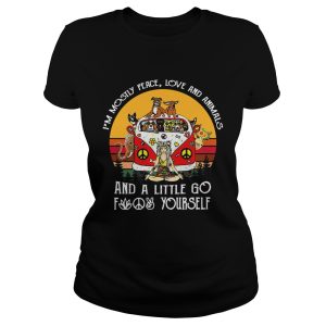 Hippie van and Yoga girl I'm mostly peace love and animals and a little go fuck yourself retro shirt 1