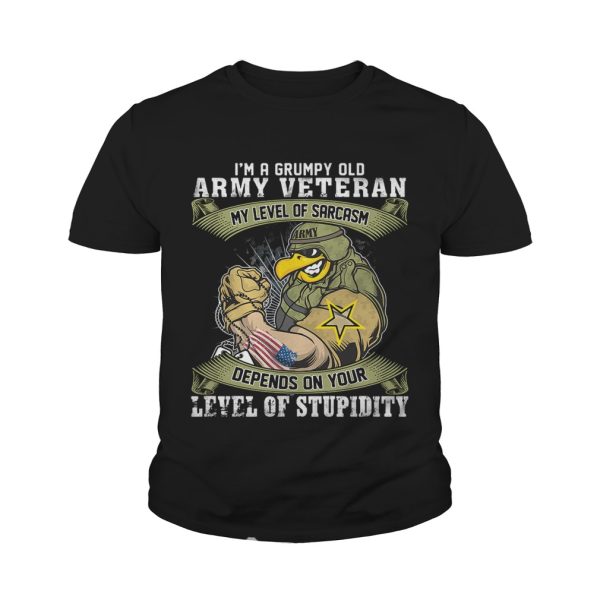 I’m a grumpy old army veteran my level of sarcasm depends on your level of stupidity shirt