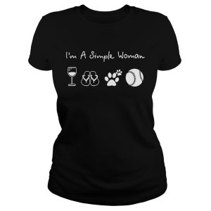 I'm a simple woman I love wine flip flop dog paw and baseball shirt 3