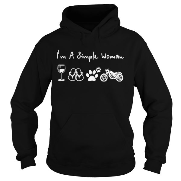 I’m a simple woman I love wine flip flop dog paw and motorcycle shirt