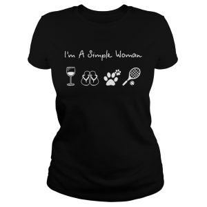 I'm a simple woman I love wine flip flop dog paw and tennis shirt 3