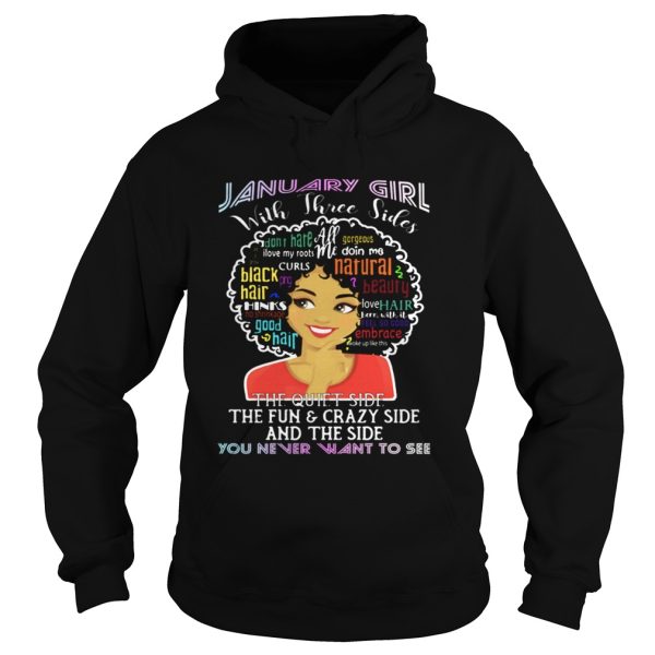 January Girl With Three Sides Natural Hair Word Art Afro Shirt