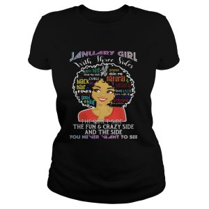 January Girl With Three Sides Natural Hair Word Art Afro Shirt 2