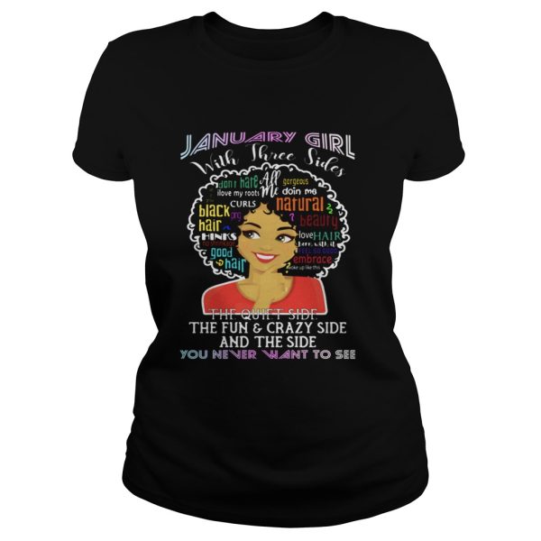 January Girl With Three Sides Natural Hair Word Art Afro Shirt