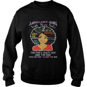 January Girl With Three Sides Natural Hair Word Art Afro Shirt 3