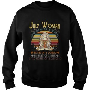 July woman the soul of a witch the fire of a lioness the heart of a hippie the mouth of a sailor retro shirt 2