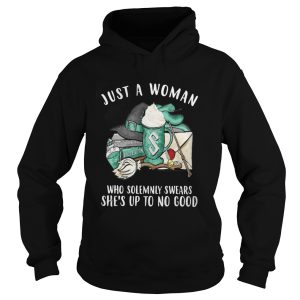 Just a woman slytherin house who solemnly swears she's up to no good shirt 1