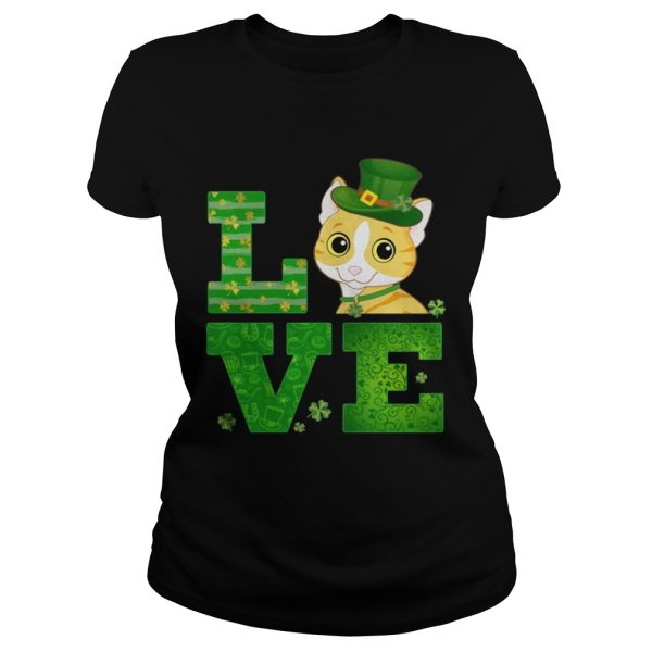 Love Cat St Patricks Day Green Shamrock T-Shirt