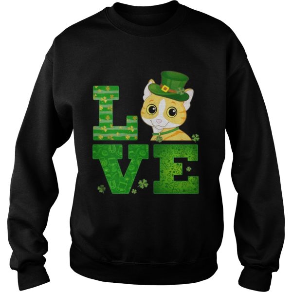 Love Cat St Patricks Day Green Shamrock T-Shirt