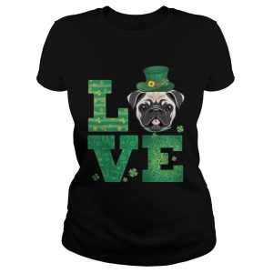 Love Pug St Patricks Day Green Shamrock T Shirt 2