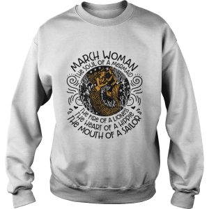 Mermaid with harp March woman the soul of mermaid the fire of a lioness shirt 3
