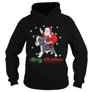 Merry Christmas Santa Claus Riding Boston Terrier tshirt 1