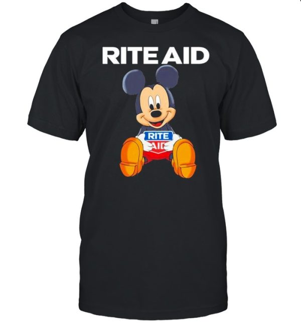Mickey mouse hug Rite Aid logo shirt