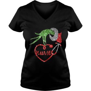 Nurse Grinch hand holding stethoscope Christmas shirt 3