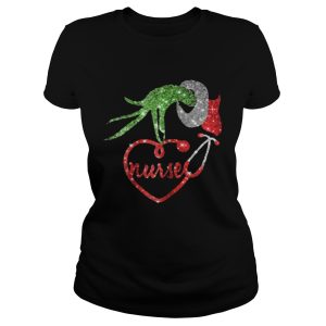 Nurse Grinch hand holding stethoscope Christmas shirt 4
