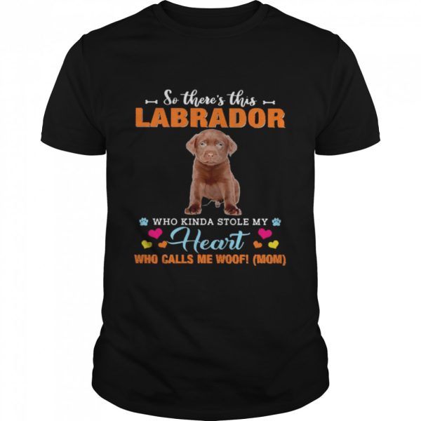 Official a Dog Kinda Stole My Heart So There’s This Chocolate Labrador Who Kinda Stole My Heart Who Calls Me Woof Mom Shirt