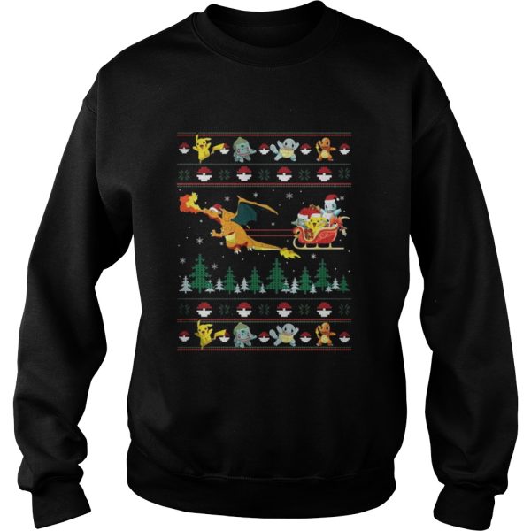 Pokemon and Dinosaur Santa Hat christmas shirt