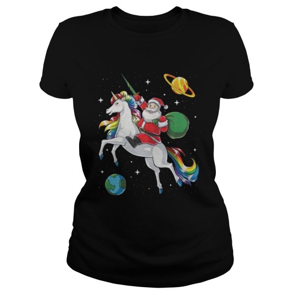 Santa riding Unicorn in space Christmas shirt