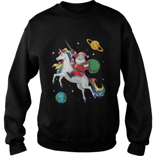 Santa riding Unicorn in space Christmas shirt