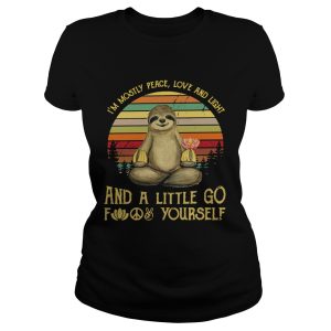 Sloth holding Buddha's hand I'm mostly peace love and light and a little go fuck yourself retro shirt 1