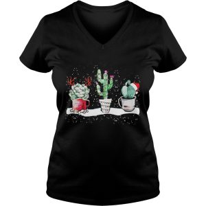 Succulent Christmas reindeer fairy lights and Santa hat shirt 3