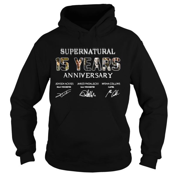 Supernatural 15 years anniversary Jensen Ackles Jared Padalecki Misha Collins signature shirt