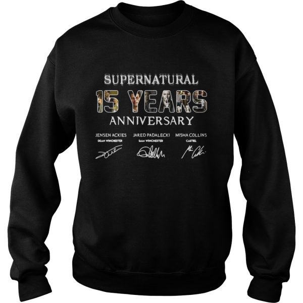 Supernatural 15 years anniversary Jensen Ackles Jared Padalecki Misha Collins signature shirt