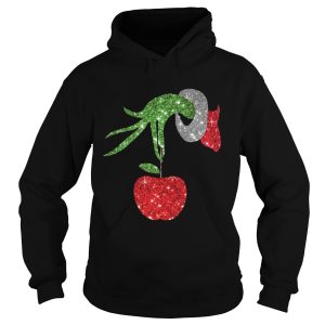 Teacher Grinch hand holding apple ornament shirt 2